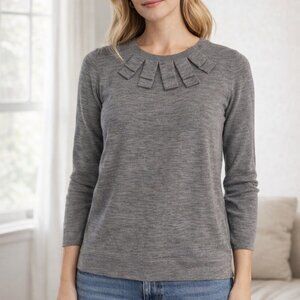 Boden Gray 100% Wool Top with Pleated Detail Size 8